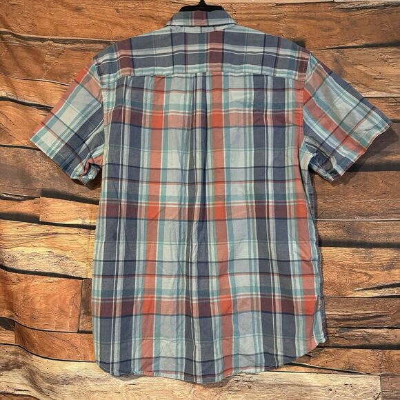 Gap Large Plaid Button Up Shirt Short Sleeve Blue & Pink Standard Fit Preppy - Picture 4 of 7
